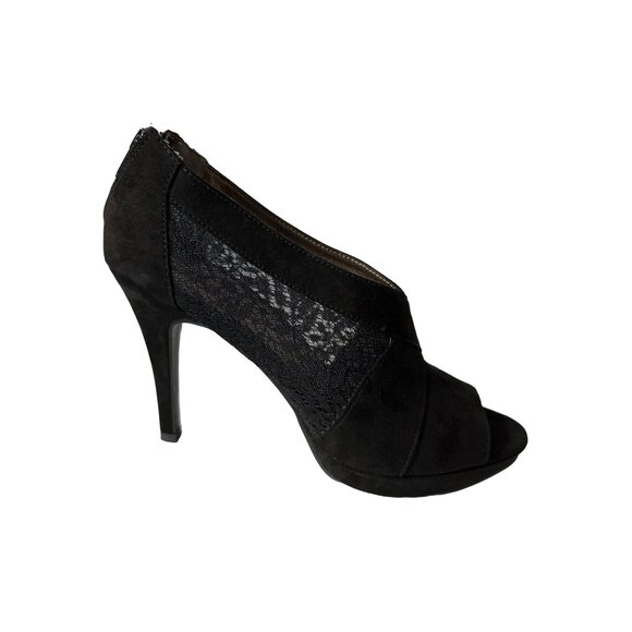 Moda Spana Black Lace Booties Peep Toe Heels Back Zip Wrapped Heels Sexy Size 7 - Picture 2 of 13